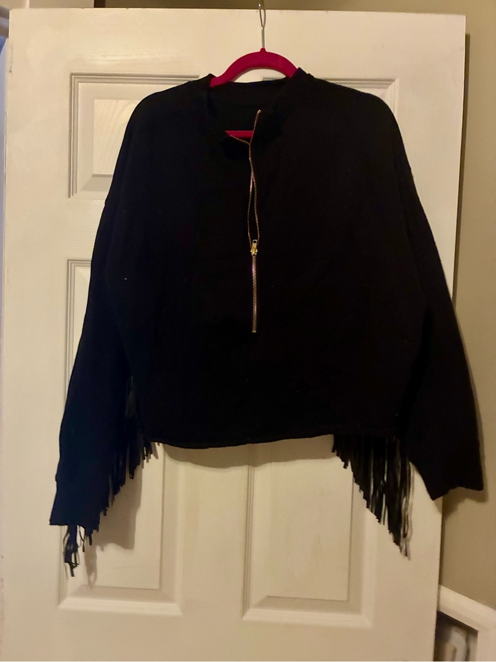 Pebby Forevee Black Fringe Zip-Front Women's Sweater Size M/L